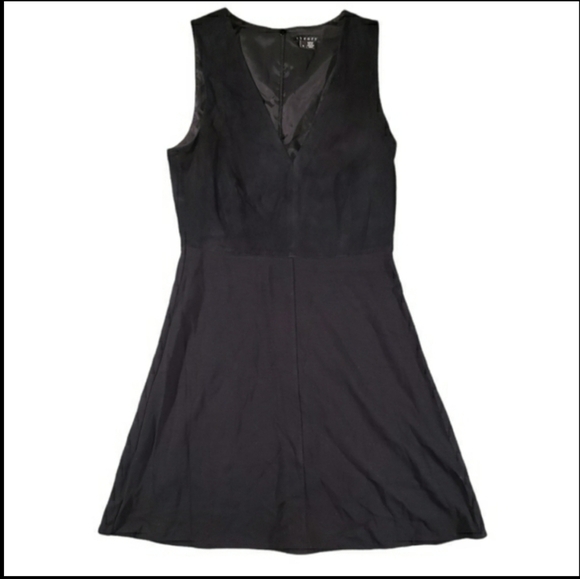 Theory Tirionne Majestrate Combo Wool Pig Leather Black Dress Size 6 - Picture 1 of 6